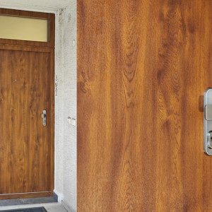 ADLO - Exterior Termo door TEDUO with top skylight, surface facing of the doorframe and skylight in Termal finish