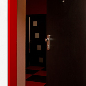 ADLO - Security door TEDUO, plain design, door surface Black, doorframe surface Red RAL3020