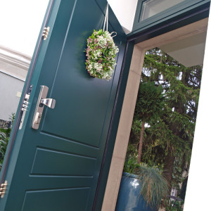 ADLO - exterior Termo door ARDEN, 105 cm width, profile design F240, door surface RAL 6012, top skylight