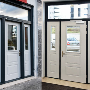 ADLO - Exterior Termo door ADUO, glass, top skylight, side skylights, dimensions 305cm x 325cm