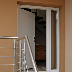 ADLO - Security Termo door TESIM, plain with skylight, glass Stopsol Bronze, door surface white G242