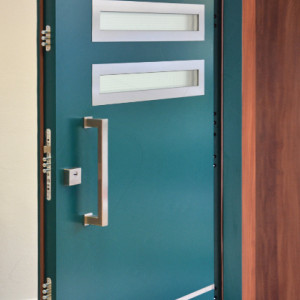 ADLO - security door ARDEN, NOBLESSE, Gloria 004, Termo Exterior, armour style triple-pane glass, vertical door knob