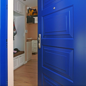 ADLO - Security door ARDEN, panel design KV 203, slats on panels KV - 2, surface RAL 2013