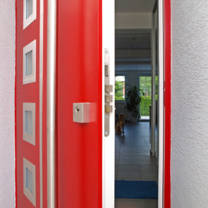 ADLO - exterior Termo door Kasim, glass PS552, two-coloured, vertical door pull, oval