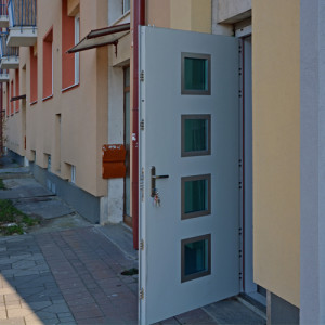 ADLO - Security Termo door ZENEX, armor-style Termo triple-pane glass P554, side door to a shop