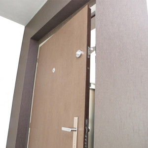 ADLO - Security door TEDUO, door surface Woodline Mocca, security door guard Lara glossy chrome