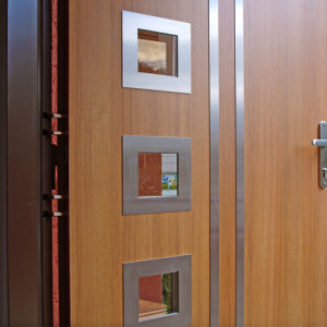 ADLO - Security Termo door ADUO, glass P552, stainless slats, surface Geta 793