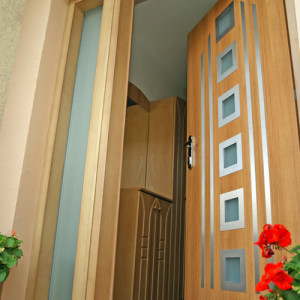 ADLO � exterior Termo door LISBEO, glass with skylights, antirust slats, Wooden decor ADLO doorframe