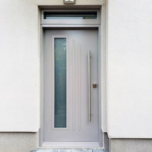 ADLO - Teduo Exterior Door, Termo Series, Glazed P370, Transom light, N42SME Finish, Vertical pull handle 1200