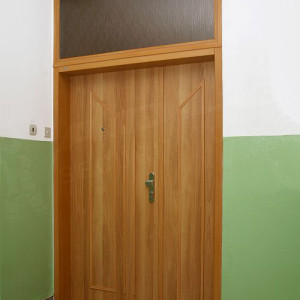 ADLO - Security Door ADUO, slat design, with top skylight, wooden decor doorframe