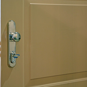 ADLO - Security door Lisbeo, panel design KV 200, panels with slat molding KV - 1, surface RAL 1001