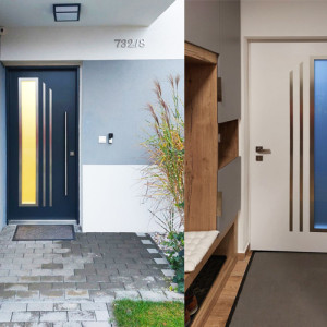 ADLO - Exterior Termo door, two-coloured, glass, vertical oval doorpull, dimension 90cm x 210cm