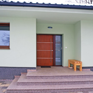 ADLO - exterior Termo door Teduo, atypical slat design, atypical doorpull, atypical side skylight