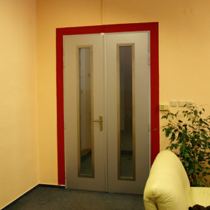 ADLO - Security door TEDUO, atypical glas, rustfree slats, double-wing door