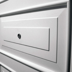 ADLO - Security door ARDEN, atypical panel configuration, white surface, detail