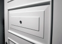 ADLO - Security door ARDEN, atypical panel configuration, white surface, detail