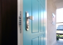 ADLO - exterior Termo door TEDUO, profile design F155, door surface RAL 6034 turqoise colour