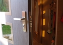 ADLO - Security door LISBEO, glass P554, door surface G-781, stainless steel slats