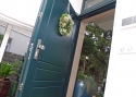 ADLO - exterior Termo door ARDEN, 105 cm width, profile design F240, door surface RAL 6012, top skylight