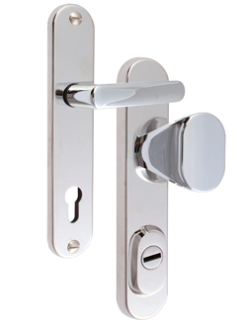 Rostex R1 security fittings, Round, Chrome Stainless steel glossy, Handle - Oval handle