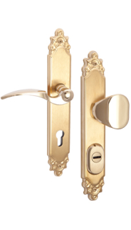 Security fitting Rostex R1, Decorative - for left door, Titanium polished, Handle - Oval handle