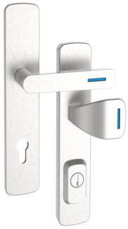 Security fitting Rostex RX1 Astra RC3, Stainless steel matt, Lumino blue, Handle Bologna - Square handle