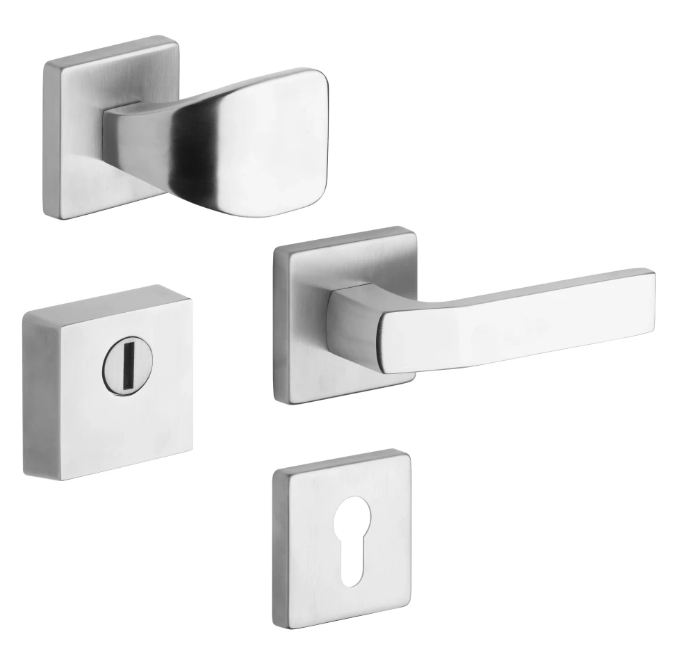 Security rosette fitting Rostex RN1/H, square, matt stainless steel, handle - square pull handle