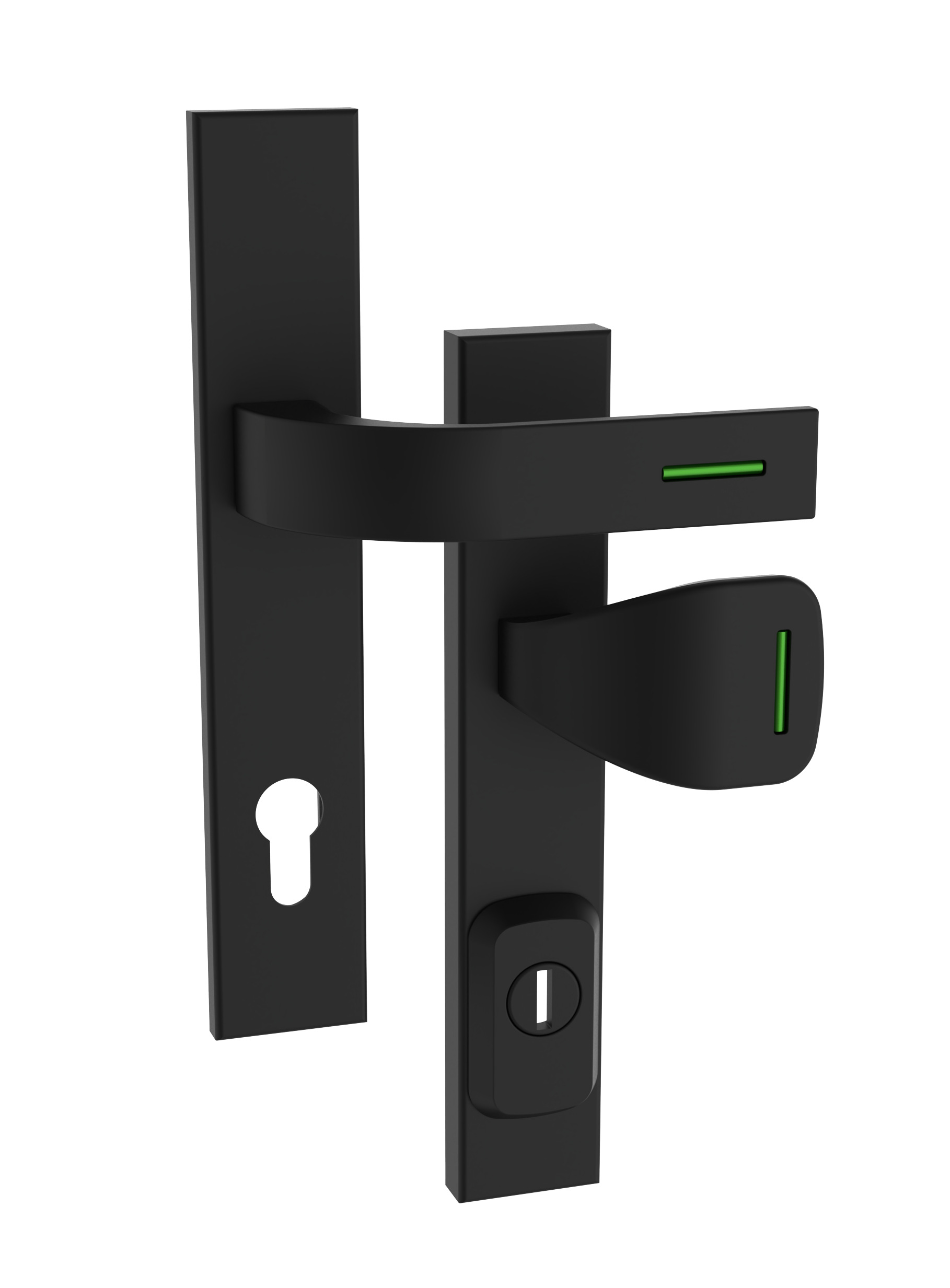 Security fitting Rostex RX1 Astra RC3, Stainless steel matt, Lumino green, Bologna handle - Square handle
