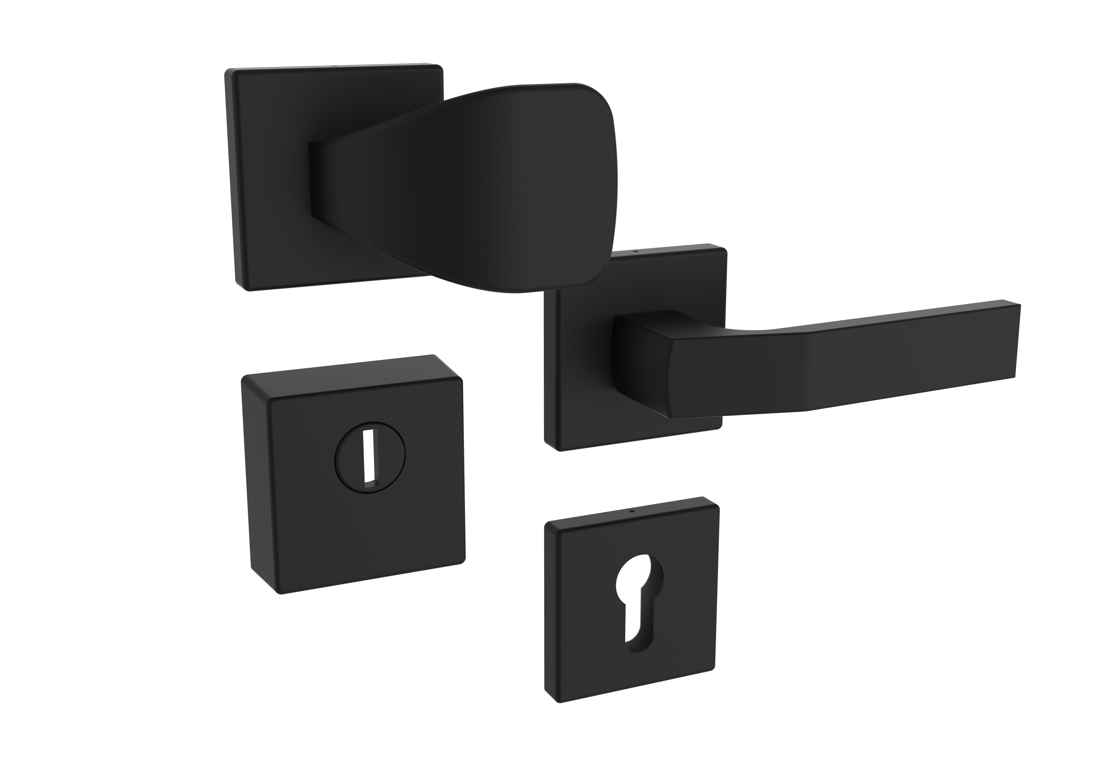 Security rosette fitting Rostex RN1/H, square, matt black, handle - square pull handle