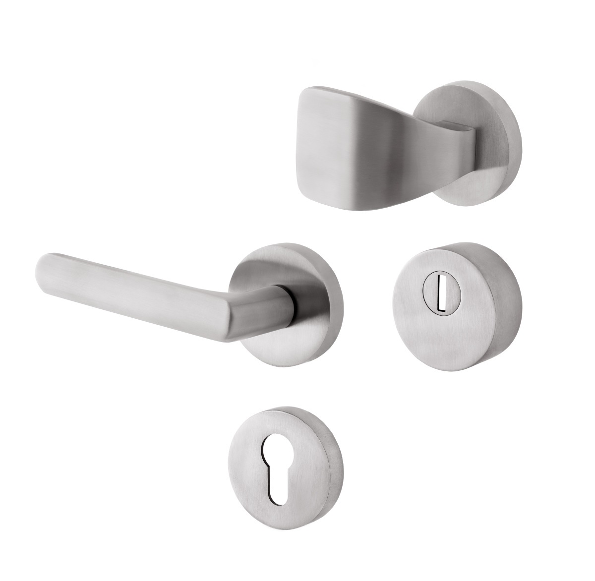 Security rosette fitting Rostex RN1/S, round, matt stainless steel, handle - square pull handle