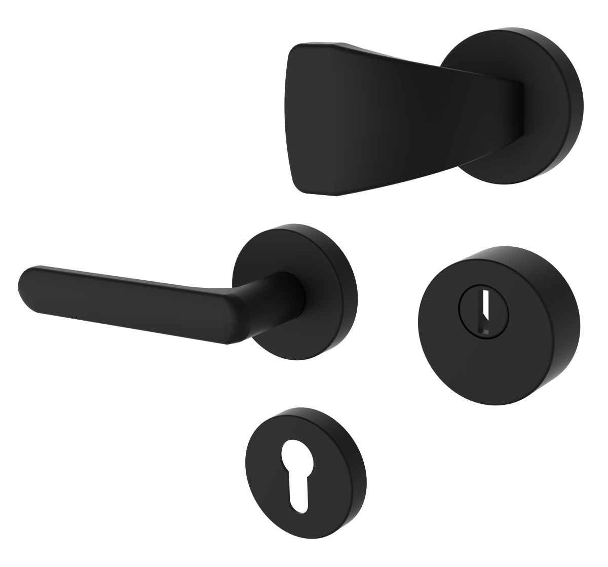 Security rosette fitting Rostex RN1/S, round, matt black, handle - square pull handle